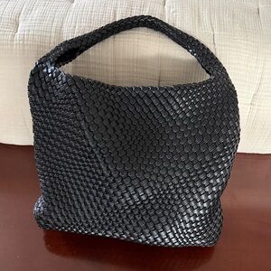 Woven Leather Hobo Bag - Black